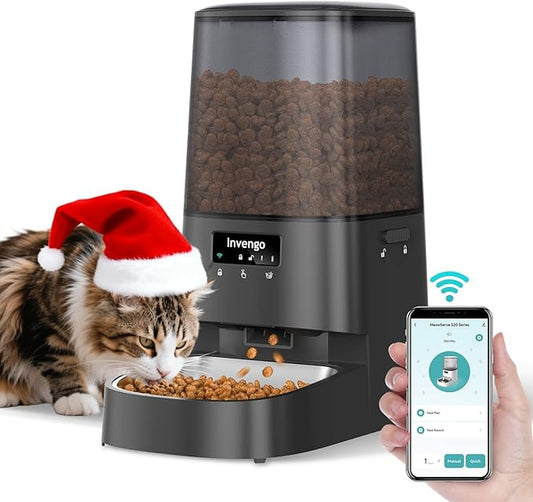 Automatic Cat Feeder with App Control, 5L Food Dispenser for Cats and Small Dogs, 2.4/5G Wi-Fi, Dual Power, Programmable Portions, Anti-Jam & Fresh-Lock, Stainless Steel Bowl, Easy to Clean
