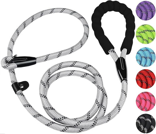 Dog Leash 6 FT, Durable Premium Quality Strong Training Rope Slip Leash with Comfortable Padded Handle and Highly Reflective Threads for Small Medium and Large Dogs, (Light Gray)