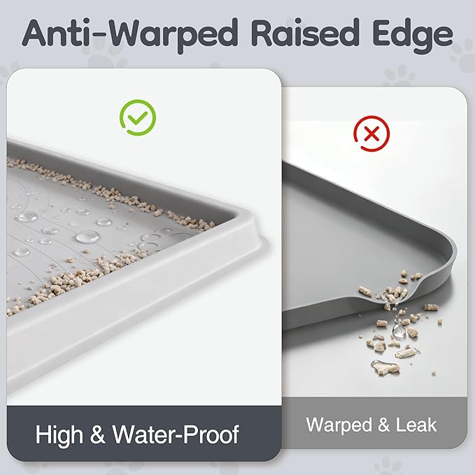 ISSEVE Cat Litter Mat 40" x 28" XL, Extra Large Silicone Mat for Litter Box, 1.38" Raised Edge Urine Waterproof Litter Trapping Mat Pad for Scatter Control, Soft on Kitty Paws, Protect Floor (Grey)