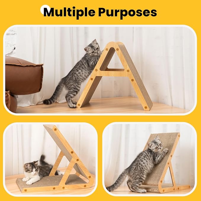 A-Frame Cat Scratching Board, Recycled Cardboard & Wood Frame, Dual-Sided Vertical Horizontal Cat Scratcher for Indoor Kittens, Xmas, Multiple Kitten Scratch Pads, Small