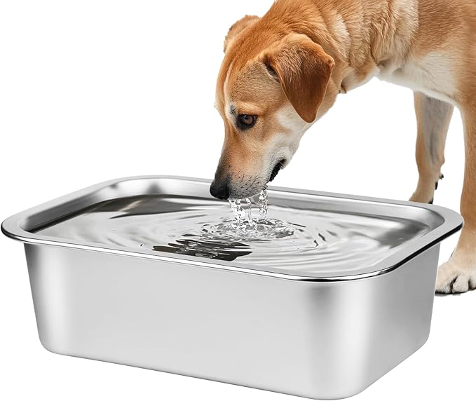 Ohtomber Stainless Steel Dog Bowl - 2.65 Gallons Metal Large Pet Dog Water & Food Bowl, Outdoor Feeder Water Trough Dish Plate for Cat, Big, Extra Large Breed