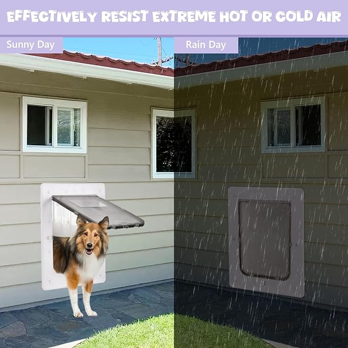 Weatherproof Plastic Dog Door with Secure Locking Panel, Durable White Pet Door 6.5"x9.25" for Large Dogs & Pets, Easy Install for Interior & Exterior Doors, Walls, Screens