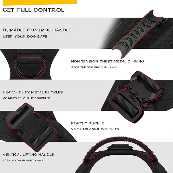 Tactical Dog Backpack Harness for Large Breed Original Design Metal Buckle Vest with Side Bags Pouches for Service Working Training (Black (Vest only), L)