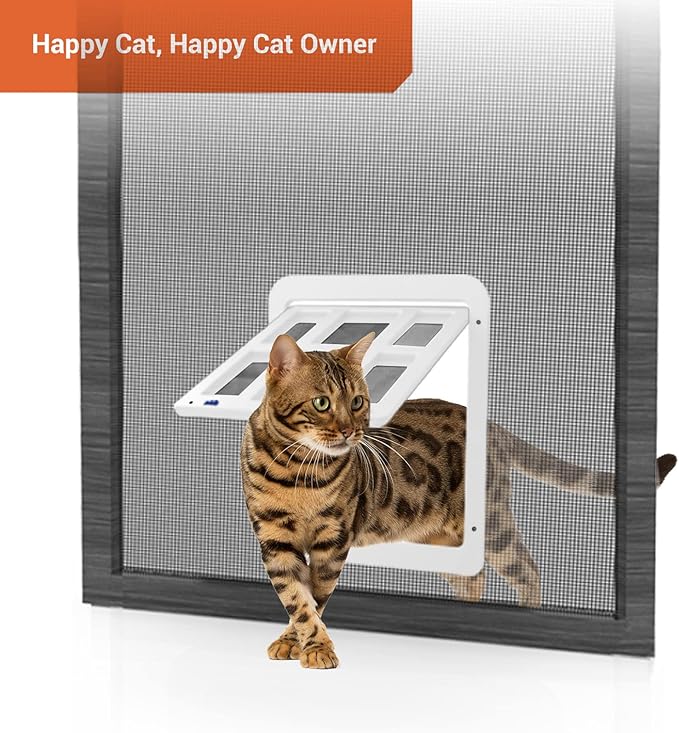 NAMSAN Cat Screen Door, Flap Opening 8.3 x 10.3 inches, Doggie Door for Screen Door, Window Cat Door Magnetic Self-Closing, Cat Door for Sliding Door, Lockable, White