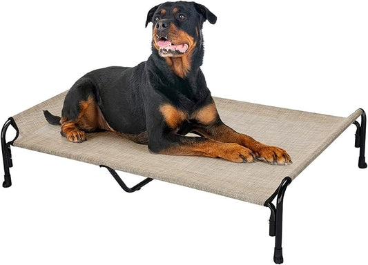 Veehoo XXL Outdoor Elevated Dog Bed, Raised Dog Cot for Extra Large Dogs, Cooling Washable Waterproof Pet Hammock Beds with Slope Headrest, Breathable Mesh and Sturdy Frame, XX-Large, CWC2204