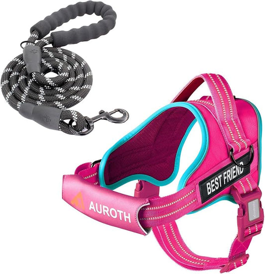 AUROTH Dog Harness and Leash Set, Soft Padded Service Dog Vest with 5.25FT Dog Leash, No Choke, Easy On Pet Vest, Adjustable Reflective No Pull Pet Vest Medium Sized Dog, Easy Walking and Training