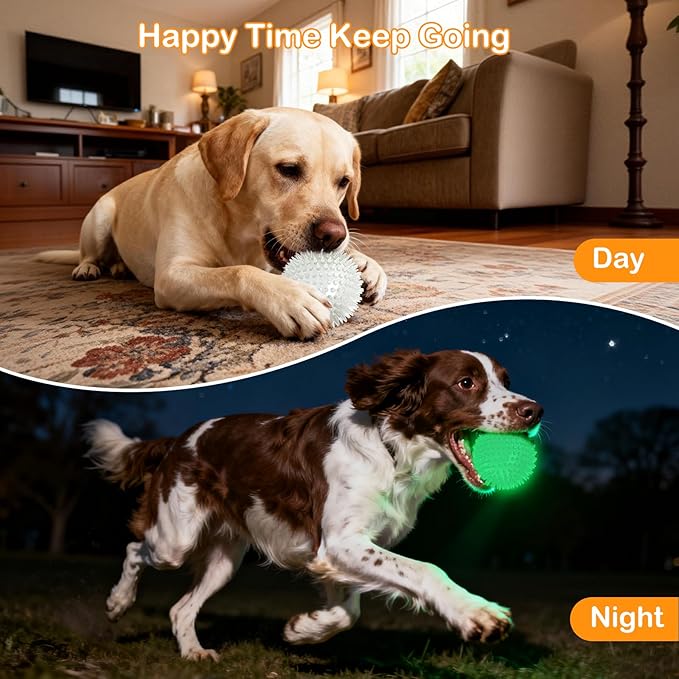 petizer 6 Pack 3.5’’ Glow in The Dark Bouncy Balls - Squeaky Dog Toy Balls, Spiky Durable Floating Pool Ball, Fetch Toy for Medium Large Dog Teething Chew (3.5’’, Medium/Large)