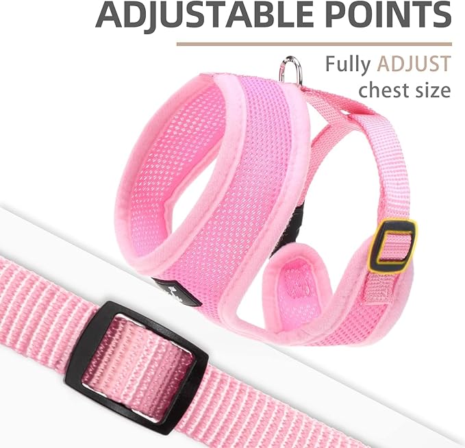 PUPTECK Soft Mesh Dog Harness and Leash Set Pet Puppy Cat Comfort Padded Vest No Pull Harnesses, Solid Pink, XS