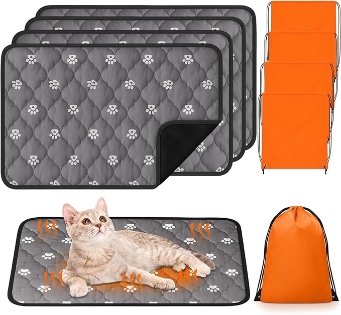 Riakrum 4 Pack Self Heating Cat Bed Pad Self Warming Pet Dog Mat Non Slip Washable Cat Kennel Crate Pad with Storage Bag for Indoor Outdoor Small Medium Dog Kitten(L, 23 x 35 Inches)