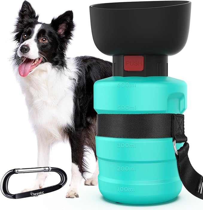Lesotc Dog Water Bottle, Portable Water Dispenser with Bowl, Leak Proof Pet Travel Squeeze Bottle, Puppy Essentials Dog Stuff Accessories for Outdoor Walking, Hiking, Camping