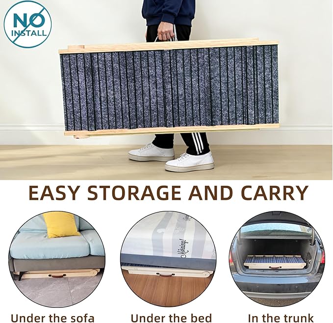 ZJSF Dog Ramp for Bed,Foldable Wooden Portable Non-Slip Dog Ramp for Couch,Small to Large Pet Ramp for Cars,Stairs with High Traction Mat,6 Adjustable Height from 12.2" to 26",Supports up to 230lbs