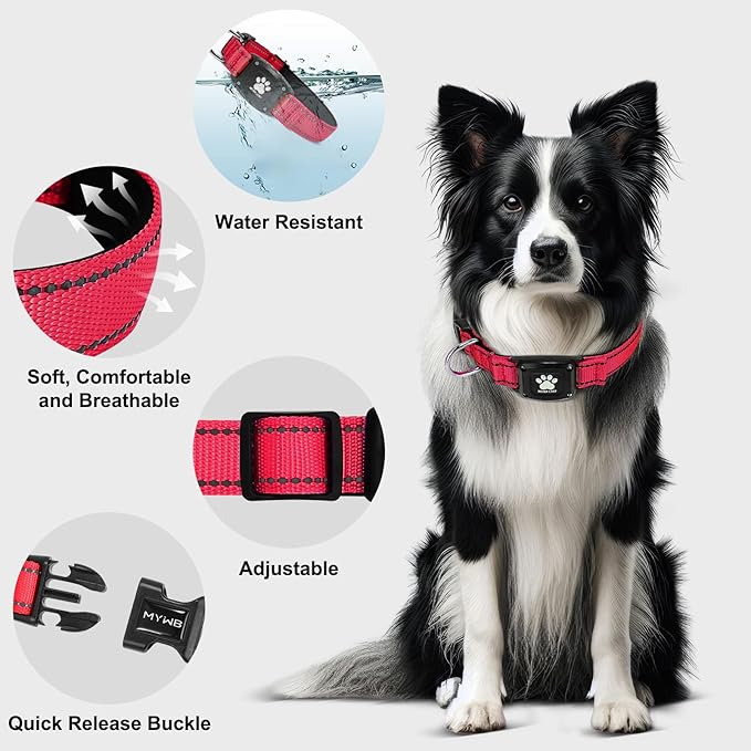 GPS Dog Collar Tracker 2-in-1,Reflective Waterproof Pet Collar,iOS-Only,No Monthly Fees,Unlimited Range,Ideal for Dog Tracking pet Tracker,for Small Medium Large Dogs(L (16.6"-24"), Red)