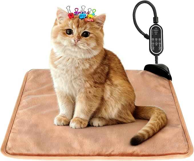 Cat & Dog Heating Pad - 3 Timer and 3 Level Temperature Smart Sensor Electric Pet Heating Pad with Chew Resistant Cord, Indoor Outdoor Warm Heated Bed for Dogs Cats - 17.7x17.7