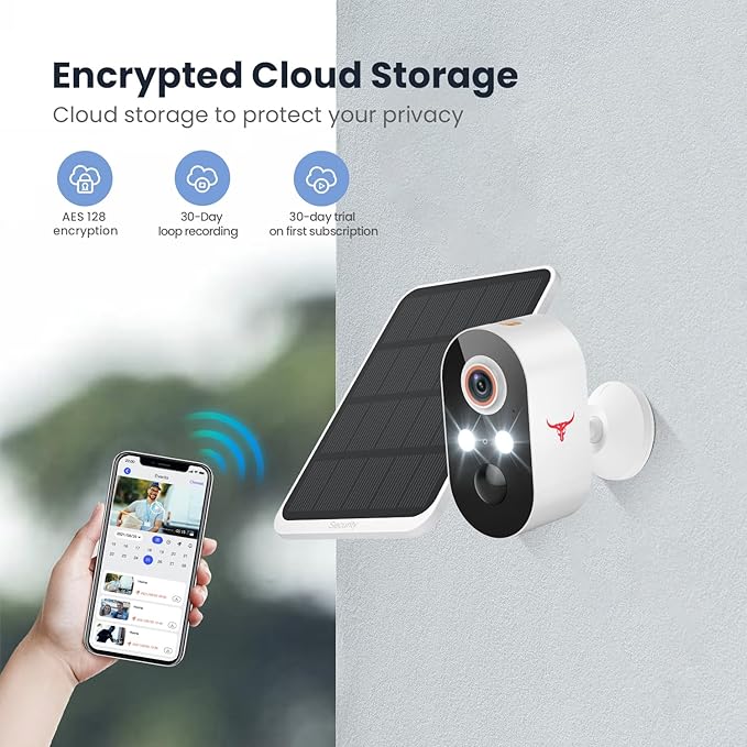 1080p Wireless Security Camera with Solar Panel, AI Human Detection, 2-Way Talk, Night Vision, Cloud Storage, Rechargeable Battery Included, Camera for Home Security, 2.4G WiFi (1 Pack)