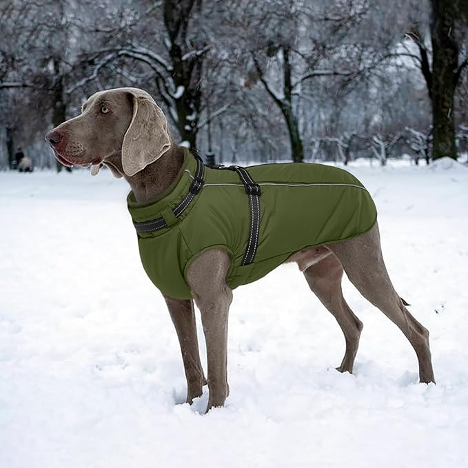 Lelepet Waterproof Dog Jacket with Harness Built in Warm Dog Winter Coat, Reflective Fleece Jacket, Dogs Coats for Medium Dogs, Thermal Turtleneck Pet Snowsuit for Outdoor, Schnauzer, Army Green, M