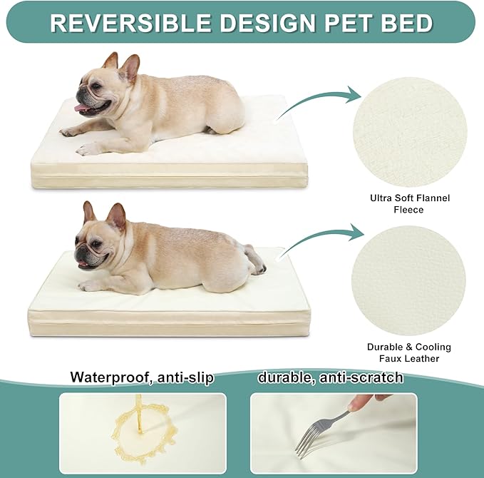 Vonabem Waterproof Small Dog Beds, Washable Crate Pad 24 inch, Orthopedic Foam Pet Bed with Removable Cover Reversible, Anti-Slip Puppy Kennel Pads, 23"x17", Beige