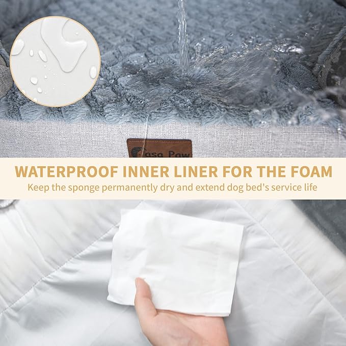 Orthopedic XXL Dog Beds, Waterproof Memory Foam Big Pet Bed for Extra Large Sized Dogs 53x42Inch, Non-Slip Bottom and Egg-Crate Foam Dog Couch Bed with Washable Removable Cover, Light Grey