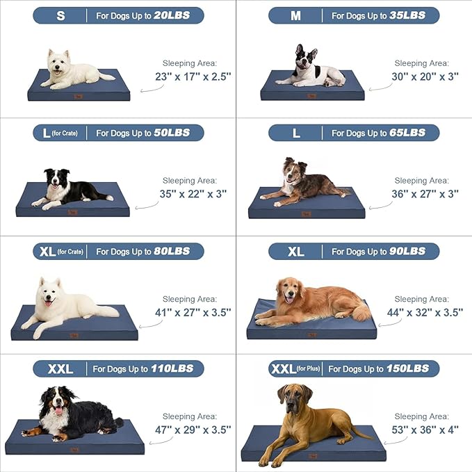 Outdoor XXL Dog Bed Waterproof, Dog Bed for Extra Large Dogs, Orthopedic Egg Crate Foam Pet Bed with Washable Removable Oxford Cooling Cover, 47x29 Inch, Navy