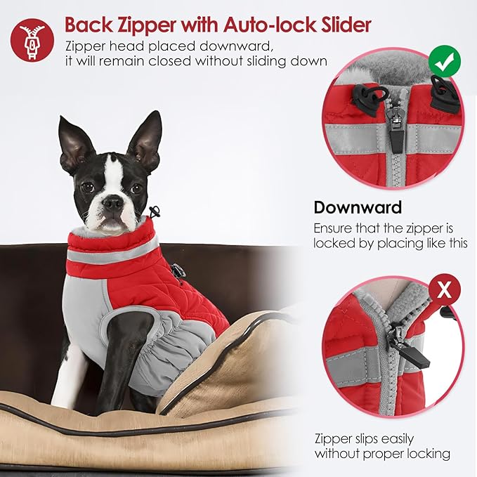 AOFITEE Dog Coat, Warm Dog Jackets for Large Dogs, Reflective Turtleneck Dogs Winter Coat with Harness Built in, Waterproof Windproof Pet Snow Jacket Fleece Vest for Cold Weather, Christmas Red XXL