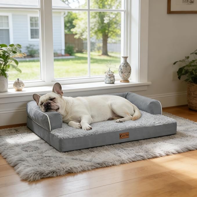 Orthopedic Dog Beds for Extra Large Dogs, Waterproof Egg Crate Foam XL Dog Bed with Sides 45x35Inch, Big Dogs Couch Beds with Removable Washable Cover and Nonskid Bottom, Grey