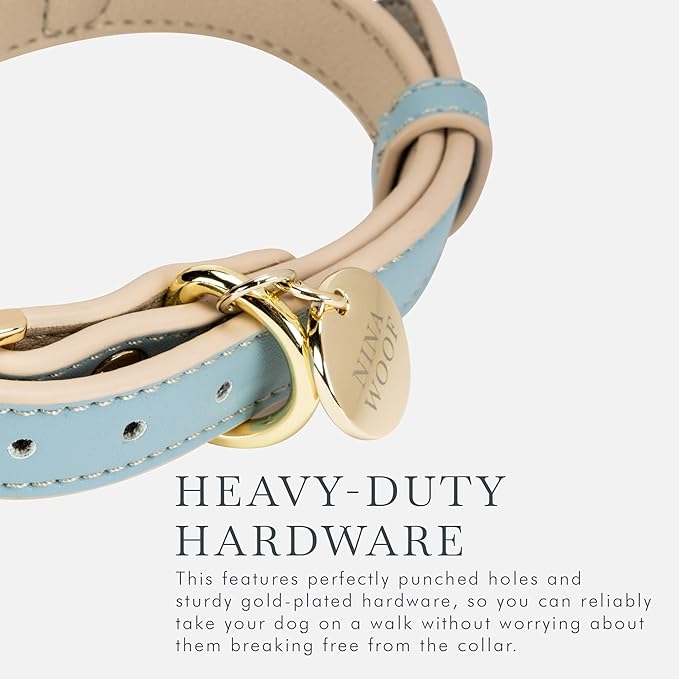 NINA WOOF Cupertino Dog Collars, Harnesses & Leashes Made from Vegan Leather with Dog Tracker Device Holder Adjustable Dog Collar (Small, Blue)