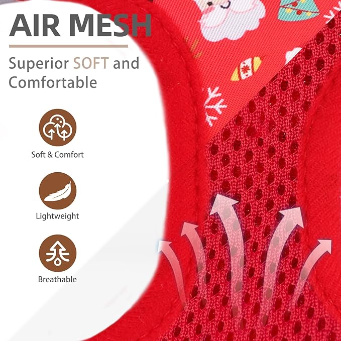 PUPTECK Dog Harness and Leash Set for Small Medium Dogs No Pull Step-in Soft Mesh Puppy Cat Vest Harnesses Reflective at Night, Christmas, M