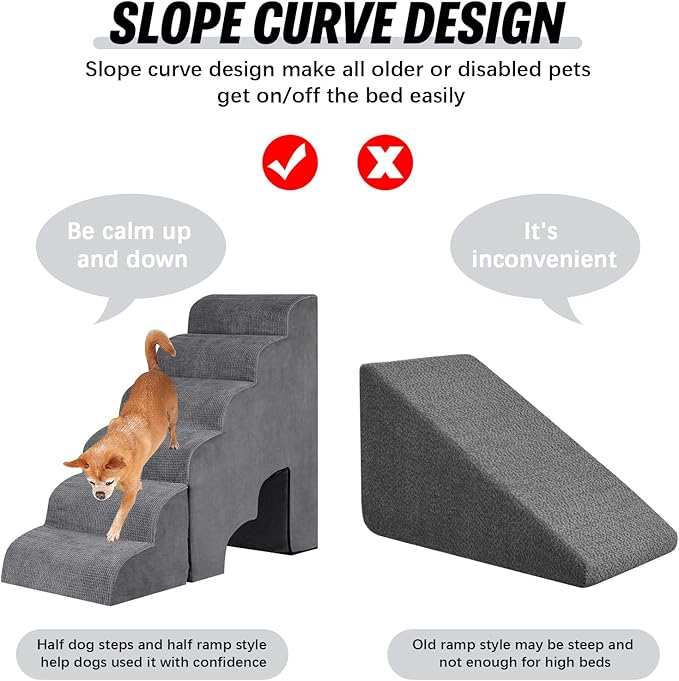 29" H Dog Stairs for Small and Medium Dogs 6-Step Ramps for High Beds and Couch Non-Slip Extra Wide Pet Stairs for Old Dogs and Puppy and Cat - Stable & Durable with Machine Washable Cover