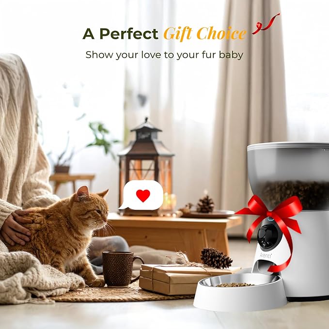 ARENTI Smart Automatic Cat Feeder and Water Fountain, 4L Pet Feeder Cat Food Dispenser with Camera, Dual Power, App Control, Live View & Night Vision, Meal Call, Hygienic Water Flow, Desiccant Bag