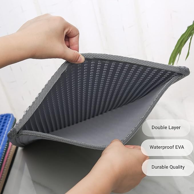 Cat Litter Mat, Kitty Litter Trapping Mat, Double Layer Mats with MiLi Shape Scratching design, Urine Waterproof, Easy Clean, Scatter Control 21'' x 14'' (Grey) (MSD)