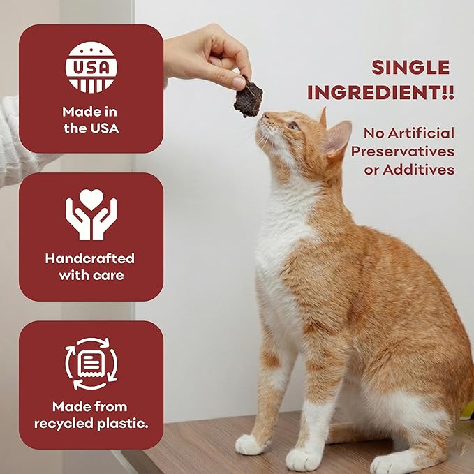 Skona PetFood Beef Heart Jerky Dog Treats & Cat Jerky Treats, High Protein, Single-Ingredient Training Snacks, Grain-Free, USA Made, Rich in Taurine, Supports Digestion & Dental Health, 4oz