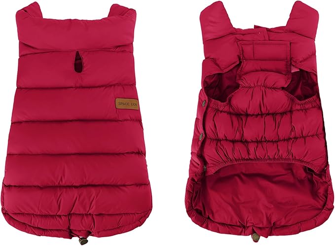 SPACE LION Dog Puffer Jacket, Down Winter Coat, Durable Outdoor Coat for Cold and Windy Conditions, Lightweight & Adjustable Fit Coats for Small Dogs, (Red, Size10/S)