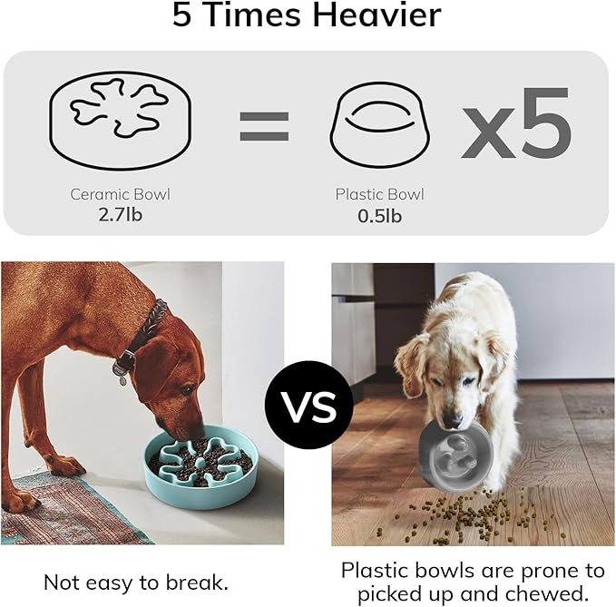 Slow Feeder,Ceramic-Slow Feeder Dog Bowls,Puzzle Food Bowl Maze,2.5 Cups Slow Feed Dog Bowl for Medium and Large Breed Dogs,Turquoise