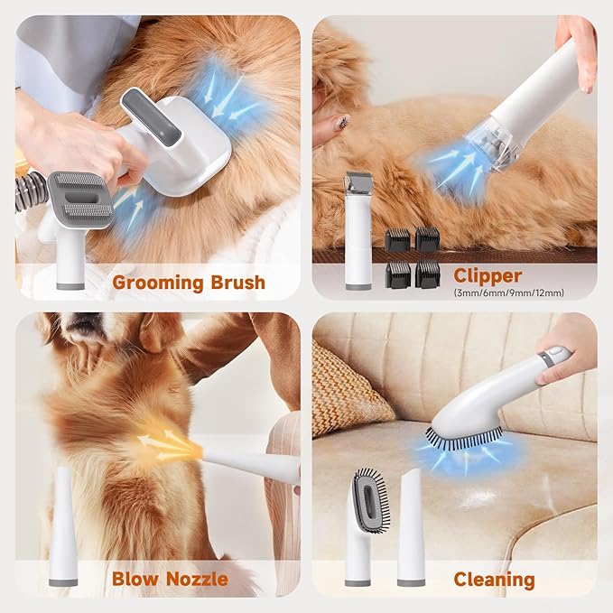 BONJELA Pet Grooming Vacuum & Dryer with 5 Dog Grooming Kit for Shedding Grooming, Dog Grooming Vacuum Cleaner