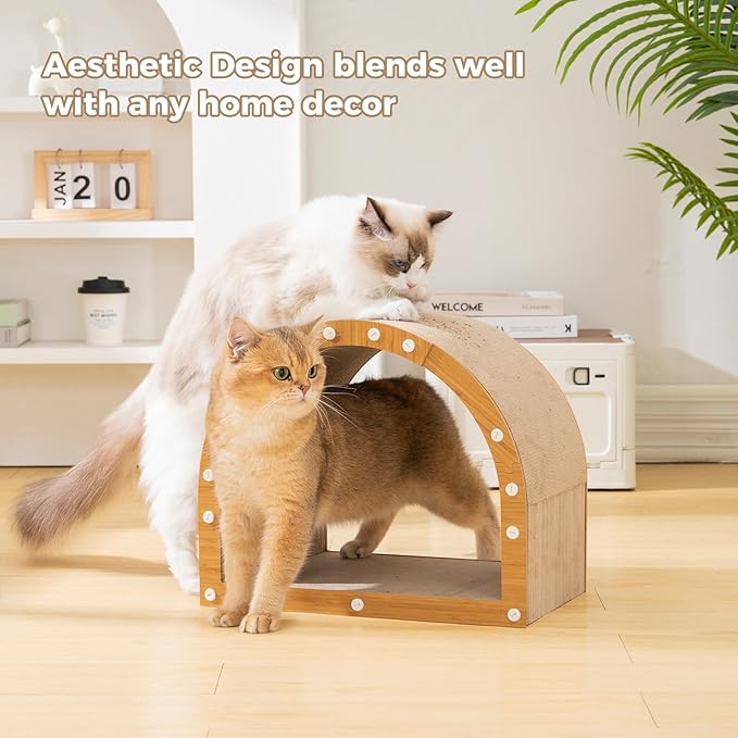 Avont Cardboard Cat Scratcher House, Kitten Scratching Tunnel Board, Modern Scratch Pad for Indoor Cats, Durable Corrugated Cardboard Scratcher for Kitty