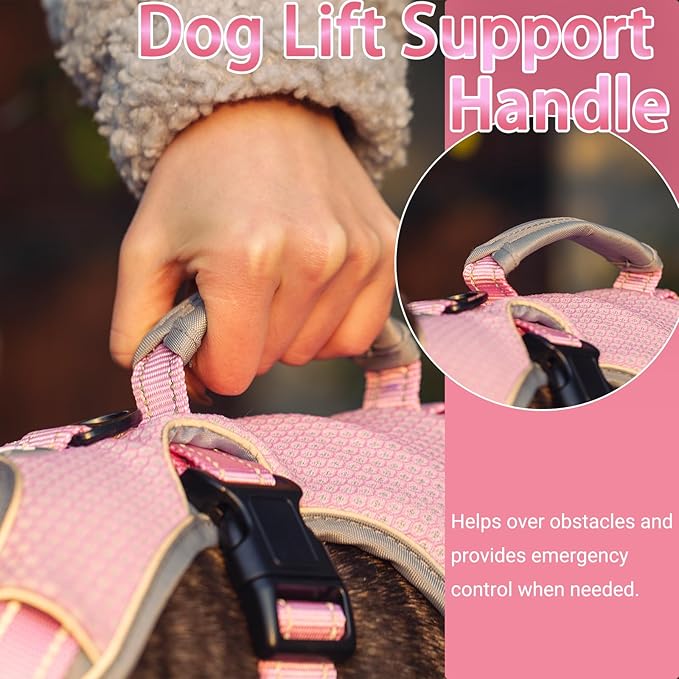BELPRO Multi-Use Support Dog Harness, Escape Proof No Pull Reflective Adjustable Vest with Durable Handle, Dog Walking Harness for Big/Active Dogs (Pink, XL)