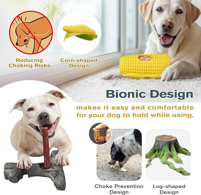 Ansoniser 2-in-1 Durable Dog Toy Bundle，Bully Stick Holder & Frozen Treat Slow Feeder for Aggressive Chewers, Food-Safe Interactive Toys to Relieve Boredom, Best Gift for Small to Large Dogs
