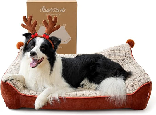 Orthopedic Dog Bed for Large Sized Dogs, Waterproof Supportive Egg Crate Foam Medium Dog Couch, Pet Bed with with Removable Bolsters, Washable Cover Non-Slip Bottom, (36''×26''×7.5'')