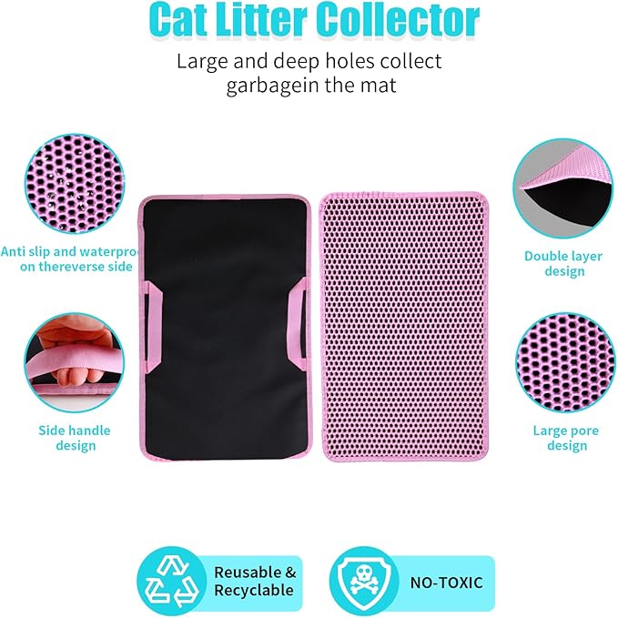 Cat Litter Mat, Kitty Litter Collector, Double Layered Honeycomb Design Waterproof, Anti Urine, Anti Slip, Easy to Clean, Limit Garbage (23"x14.5", Pink)
