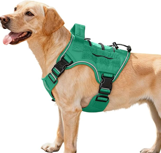 Heavy-Duty Tactical Dog Harness for Large Dogs, No Pull Adjustable Reflective Pet Vest with Molle System, K9 Military-Grade Control for Service Training, Outdoor & 10+ Breeds, Turquoise, Medium