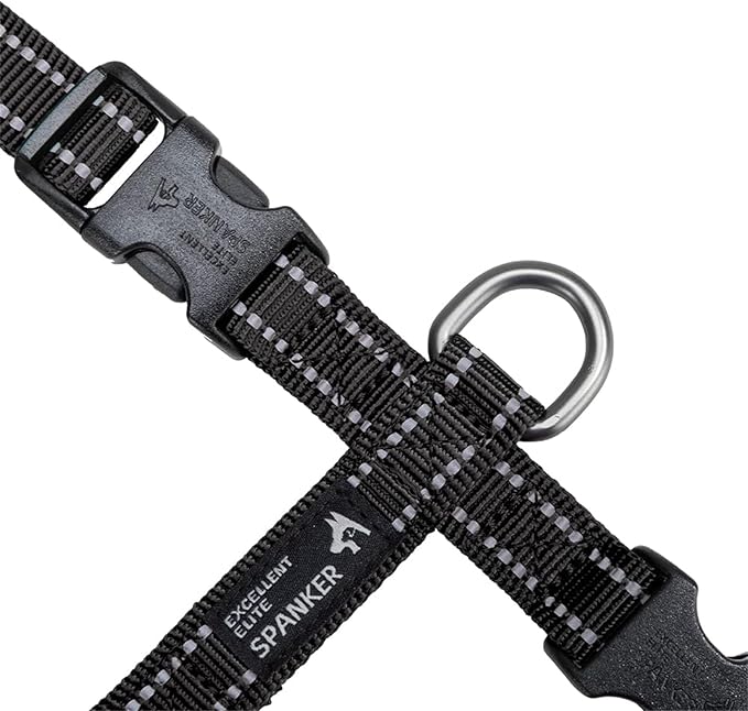 EXCELLENT ELITE SPANKER No Pull Dog Harness Reflective Nylon Vest L-Shaped Adjustable Easy Pet Harness for Small Medium Large Breeds Dogs Walking Training Black Red(Black-XL)