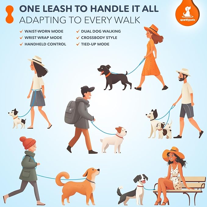 SparklyPets Multifunctional Bungee Hands Free Leash with Detachable Slip Lead – Crossbody & Waist Leash for Dog Walking, Medium & Large Breeds (Brown)