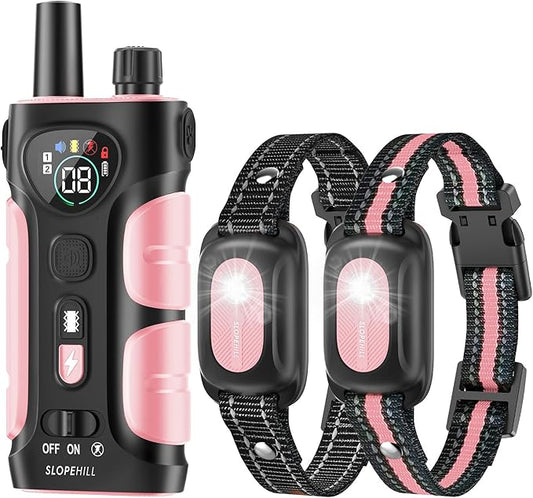 SLOPEHILL Dog Shock Collar,4200FT Dog Training Collar with Remote,IPX8 Waterproof E-Collar with Beep,Vibration,Shock,Flashing Light,No Shock Model,Electric Shock Collar for Dogs,Pink 2PCS