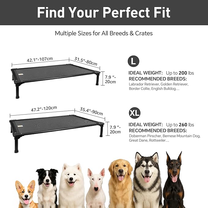 Sytopia 47'' Outdoor Elevated Dog Bed for Extra Large Dogs, Chew-Proof Pet Camping Raised Cot with Breathable Mesh - Durable Frame, Cooling Hammock Bed, Non-Slip Feet, Waterproof, Easy Clean