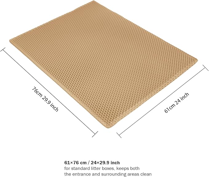 Cat Litter Mat, Cat Litter Trapping Mat, 29.9'' x 24''Inch, Double Layer Waterproof Proof Litter Box mat, Non-Slip Design, Reduces Litter Scatter, Easy to Clean, Beige