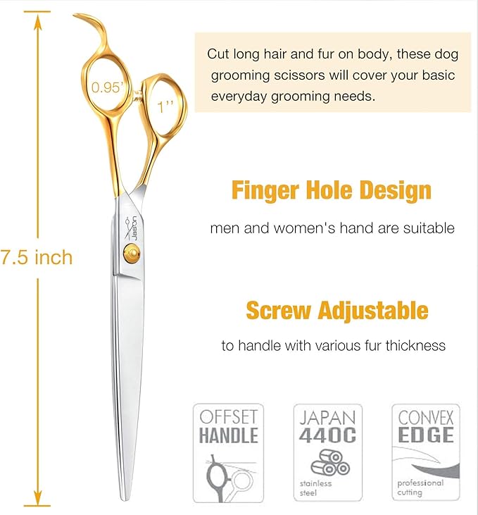 JASON 7.5" Dog Grooming Scissors Cats Trimming Shears Professional Pets Scissor Kit for Right Handed Groomers Gold Sharp Shear Christmas Gift