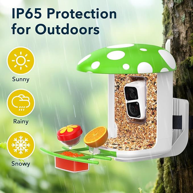 Smart Bird Feeder with Camera 2K Live Real-Time Alert AI Identify with 32G Card DIY Attachments Camera Bird Feeder Solar Powered Wireless Outdoor Birdwatching Gift for Birds Lover, Green