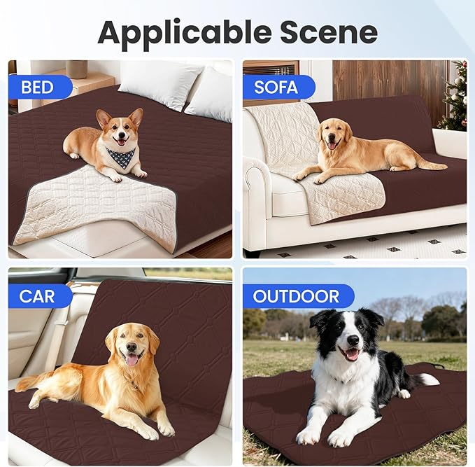 Waterproof Dog Bed Cover, Non-Slip Dog Blanket for Couch, Couch Covers for Dogs Washable, Pet Blanket for Furniture, Pet Bed Mat for Sofa, Car, Pet Supplies (82x82 Inch, Coffee)