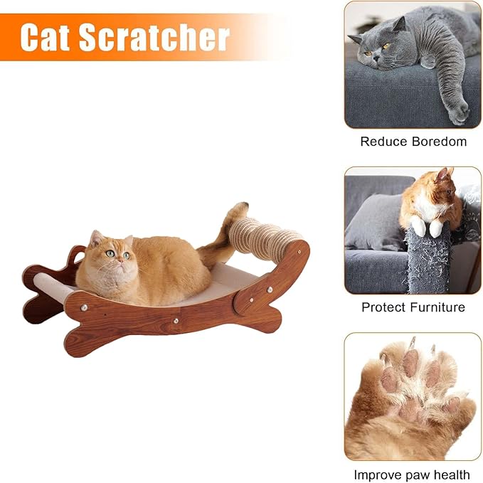 Cat Scratch Pad with Replacement Scratching Felt, Large Cat Scratcher Bed Hammock Lounge for Scratching Pad, Protects Furniture,Kittens Gifts(Caramel)