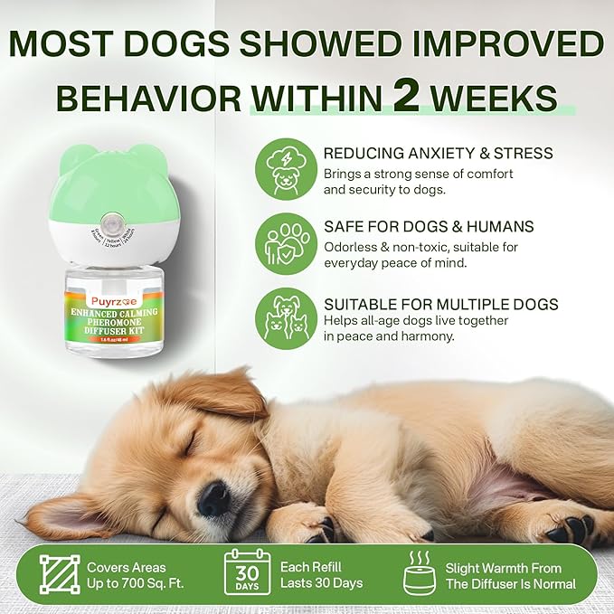 Dog Calming Diffuser with Timing Functions, 3-in-1 Dog Anxiety Relief Diffuser Kit, 120-Day Anxiety Relief, Stress Relaxation Pheromones Calming for All Dogs (1 Diffusers + 2 Refills)