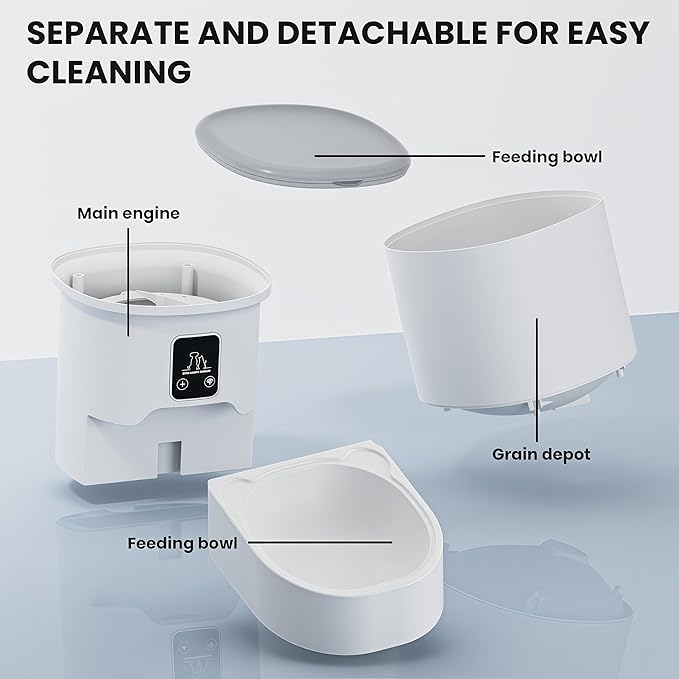 Automatic Cat Feeders - Timed Pet Feeder for Cats and Dogs with Dry Food Dispenser, APP Control Smart, 4L Grain Storage Bucket, Dual Power Supply, Programmable Portion Control (White)